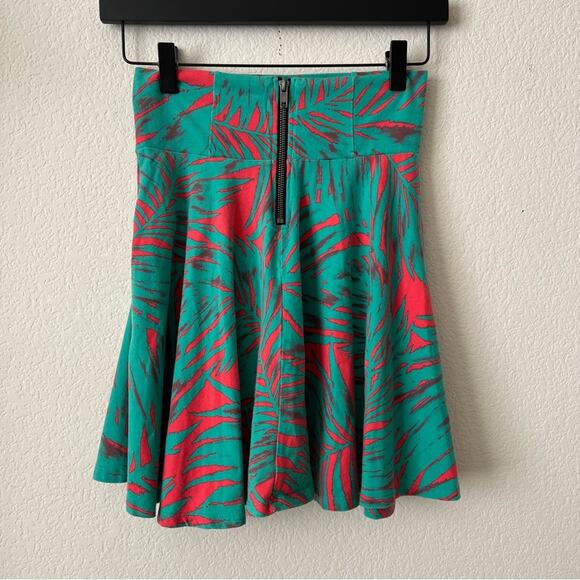 Vans Splash Skirt swing skater green pink palm leaf foliage print exposed zipper - Picture 3 of 7